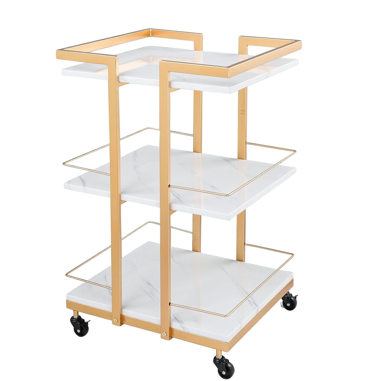 Esthetician Cart with Wheels Utility Salon Rolling Trolley, Golden Mobile Storage Organizer for Beauty Spa Cosmetology Massage, Tattoo Manicure Facial Tool Holder Station