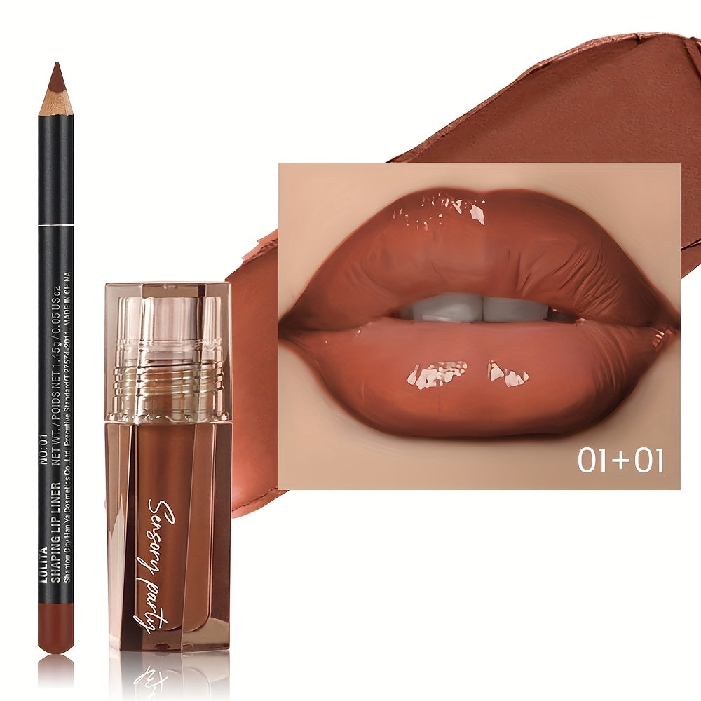 [Christmas Gifts] Hydrating Lip Gloss & Lip Liner Set - Define Your Lips with 3D Precision, Achieve Dewy Look for Any Occasion, Perfectly Versatile for Every Makeup Style! Christmas Gifts, Christmas Presents for Mom/Partner
