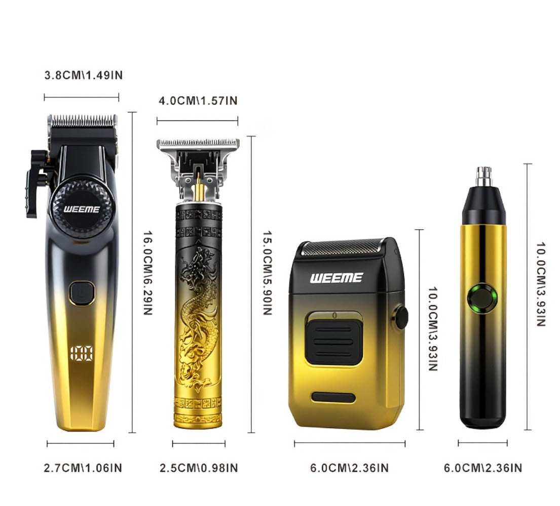 4pcs WEEME Men's Grooming Kit with Electric Shaver, Beard Trimmer & Nose Hair Trimmer - USB-Powered Rechargeable Hair Clipper System, 8 Guide Combs Suitable for Father, Boyfriend, Husband Gift for Holidays, Travel & Use