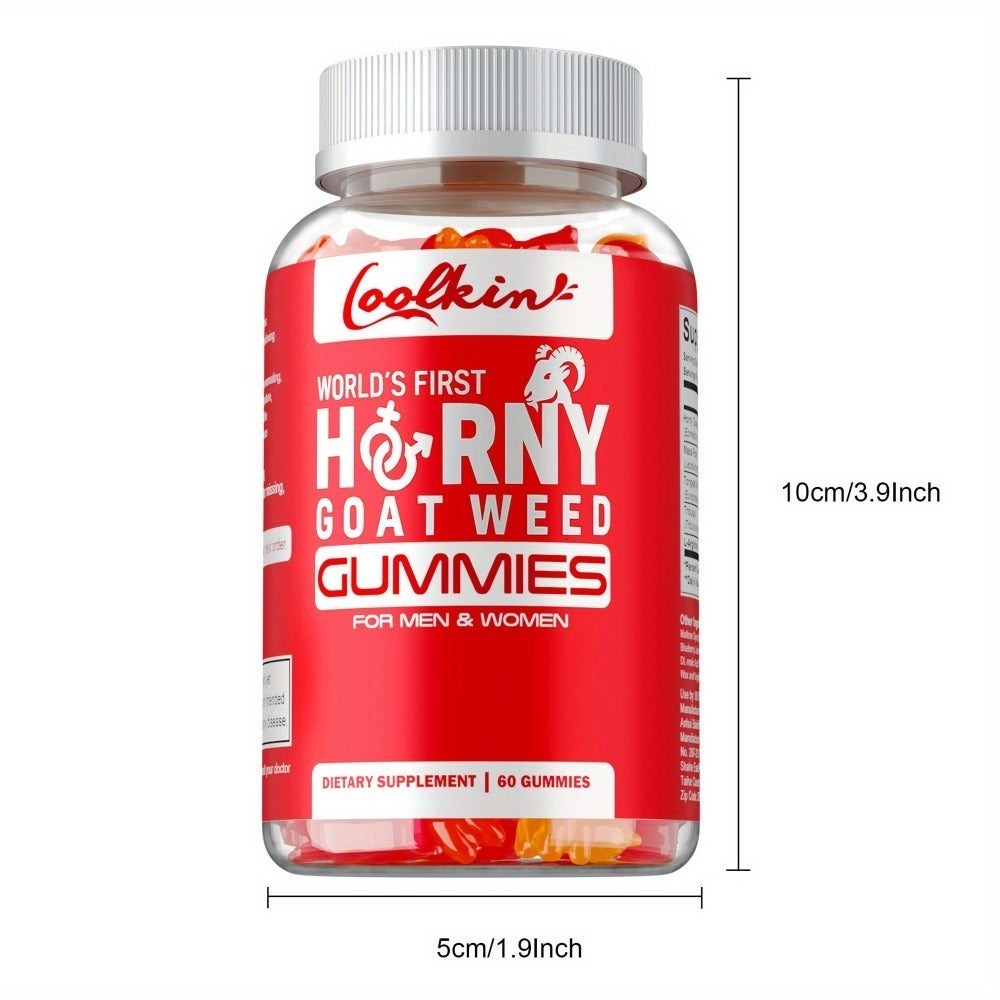 Horny Goat Weed Gummies - with Maca Root, Tongkat Ali Root, Tribulus, L-Arginine, Supports Men's Health - 60pcs