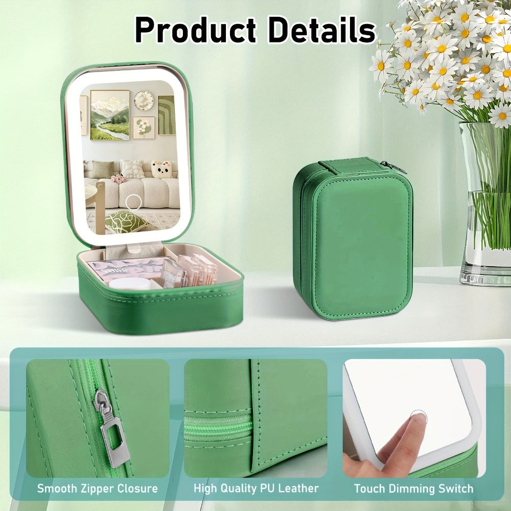 Travel Makeup Case with LED Mirror Cosmetic Bag Organizer - Portable Lighted Makeup Mirror 1200mAh Rechargeable USB Makeup Train Case for Women Girls Gift