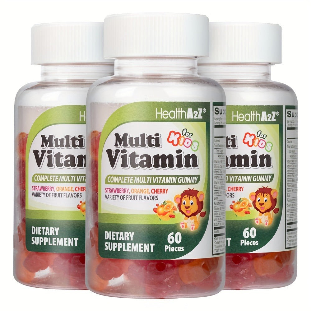 Kids Multivitamin Gummies 60ct with D3, Vitamins A, C, E, B6, B12, Folic Acid, Zinc & Choline for Brain, Eye, Bone & Immune Support, Appetite Boost & Healthy Growth for Children