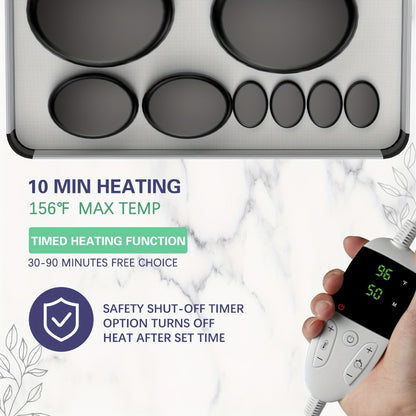 Hot Stone Massage Set with Heater — 10 Basalt Stones, Temperature Control, Professional Spa Kit for Full Body Relaxation, Muscle Relief, Home & Salon Use, 2 Sizes