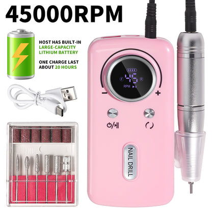 Cordless Nail Drill 45000 RPM Rechargeable Electric Nail File Kit Portable Low Noise for Acrylic Gel Nails Manicure Pedicure Salon Home Use White Pink Purple