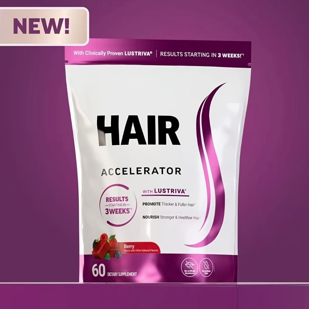 [Hair Accelerator With Biotin] Accelerator With Clinically Studied Lustriva To Promote Thicker, Stronger Hair, Biotin & Mixed Berry, 60 Chew