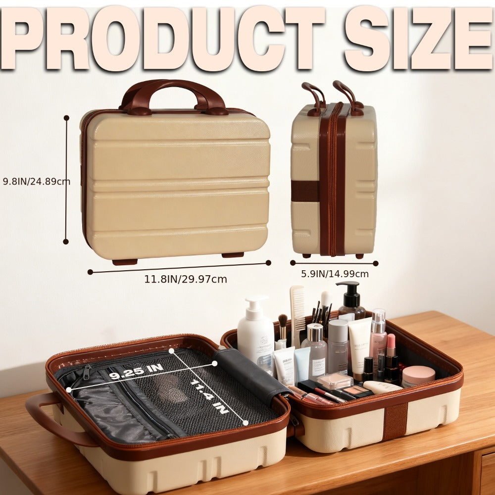 Portable Makeup Travel Case Hand Luggage, Pressure-proof Carrying Makeup Case Suitcase with Elastic Band, Small Hard Shell Cosmetic Case for Travel Camping.The Choice for Elegant Women