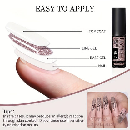 Reflective Glitter Line Gel Nail Polish 9pcs Set LED Cure Stripe Liner Nail Art Gel - Pull Line Graffiti Sparkling Manicure Kit for Salon & DIY 5ml Each