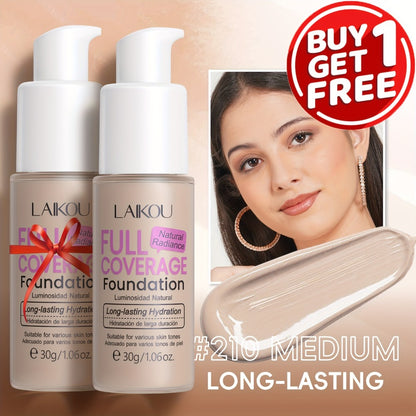 Foundation Full Coverage Hydrating Waterproof Long Lasting LALKOU with Hyaluronic Acid Pear Powder Invisible Pores Flawless Skin 6 Shades Ivory to Tan 2pcs