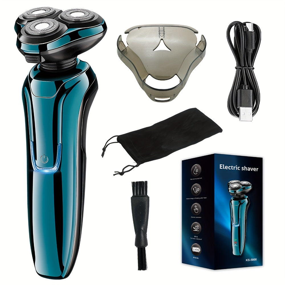 4D Floating Electric Shaver for Men - Triple Blade Waterproof Razor with LED Battery Display & Type-C Fast Charging, High-End Grooming Gift for Men & Fathers