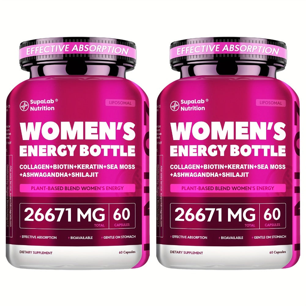 Megneta Women Energy Supplement, 20in 1 Energy Capsules for Women, Vitamins & Minerals, Sea Moss, Shilaji, Ashwagandha, for Energy, Focus, And Womens Health, Energize By Daytime&Enjoy By Nighttime