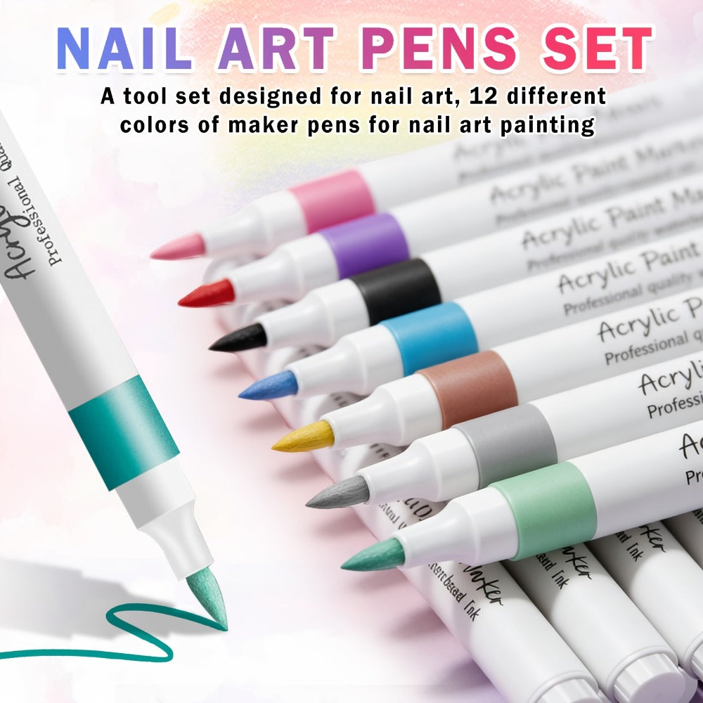 Nail Art Pen Set 36 Colors Waterproof Acrylic Nail Polish Pens for Painting Liner Dotting French Tips Drawing Gel Decoration DIY Manicure Kit Black White Fine Brush Tip Beginner Pro