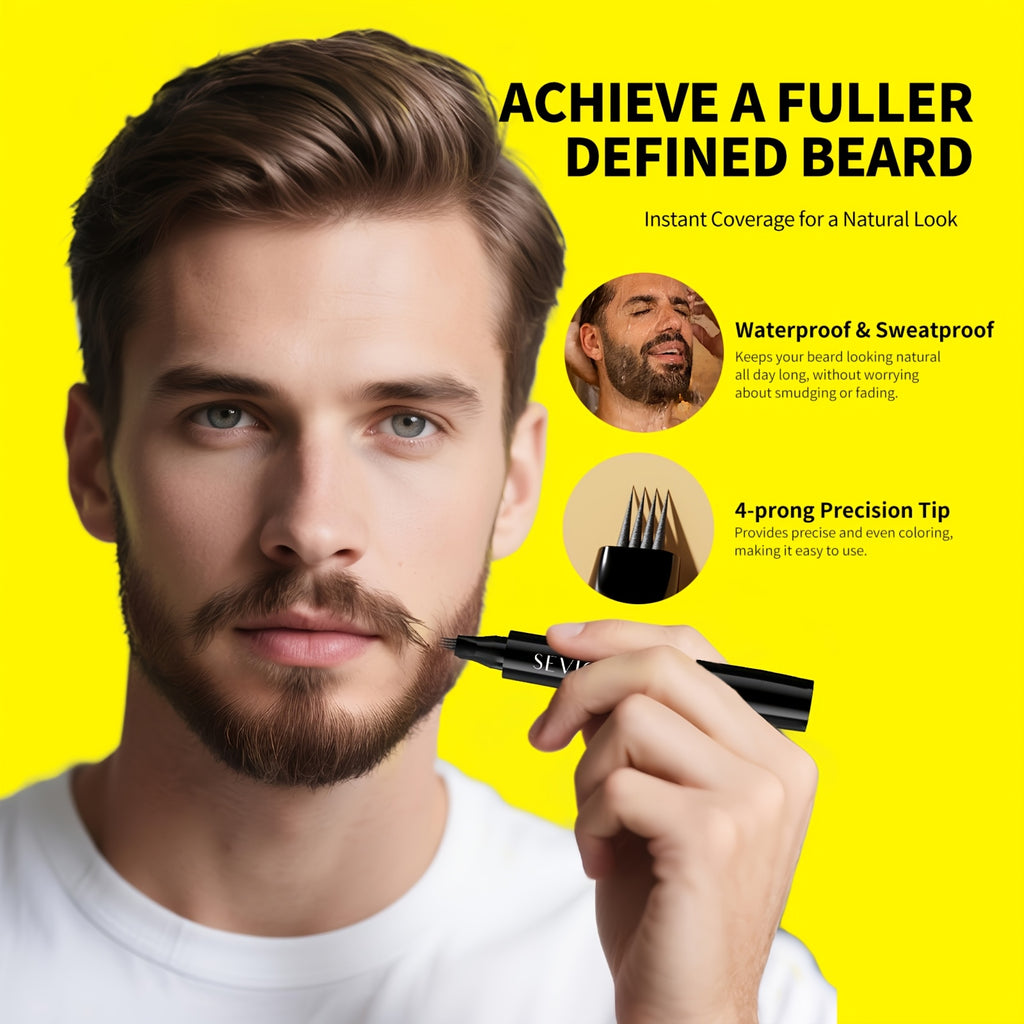 Men Beard Pen Kit, Beard Pencil Filler With Hair Brush Long Lasting Waterproof Beard Pen Father and Boyfriend'S gift Halloween dress-up
