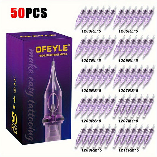 Disposable Tattoo Cartridge Needles 50pcs Mixed RL RS RM M1 - Stainless Steel Round Liner Shader Magnum Weaved Mag for Professional Tattoo Studio & Artists