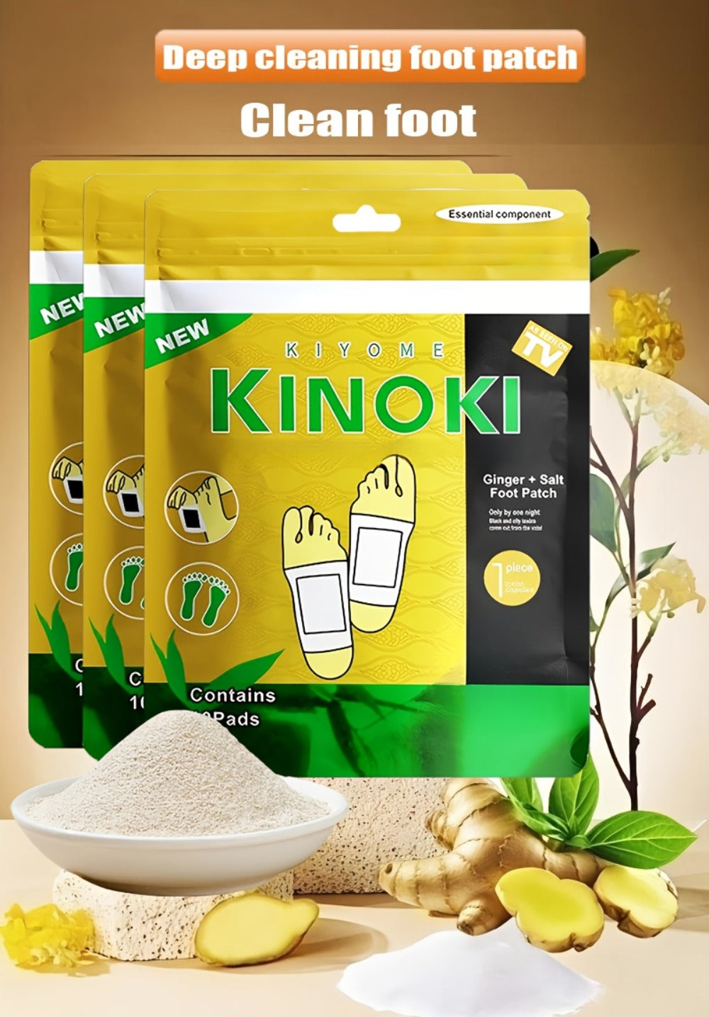 30 Golden Deep Cleaning And Care Foot Pads, Natural Moisturizing Non-alcoholic Foot Pads, Natural Bamboo Vinegar Ginger Powder Plant Ingredients, Foot Massage Pads After Foot Bath - Portable Foot Scrubbing And Care For Home And Office Use