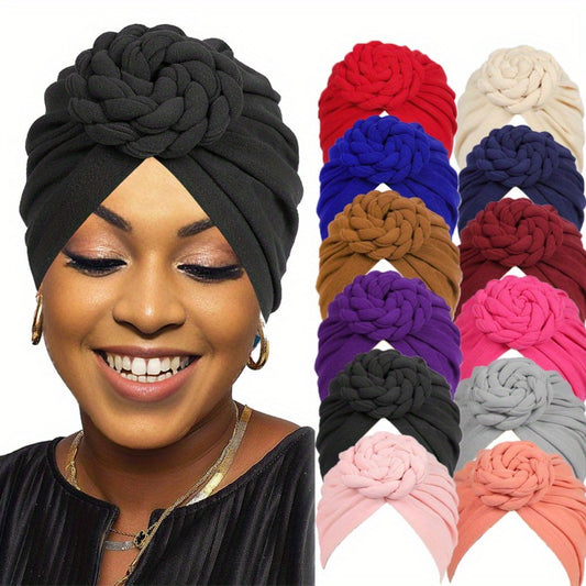 Boho Knit Turban Headbands 5pcs African Indian Style Twisted Knotted Hair Wrap Hat Retro Fashion Versatile Women Head Scarf Baotou Cap Mixed Colors Ethnic Headband Set