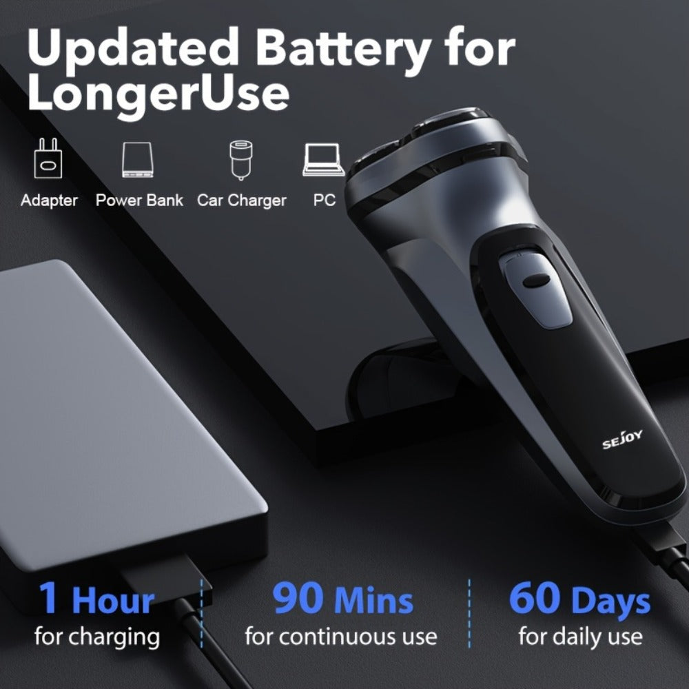 Sejoy Electric Razor for Men, Mens Electric Shavers, Rechargeable Electric Razor Shaving Machines, with Pop-up Trimmer, 1 Hour Fast Charging, 3D Floating Head, LCD Power Indicator.