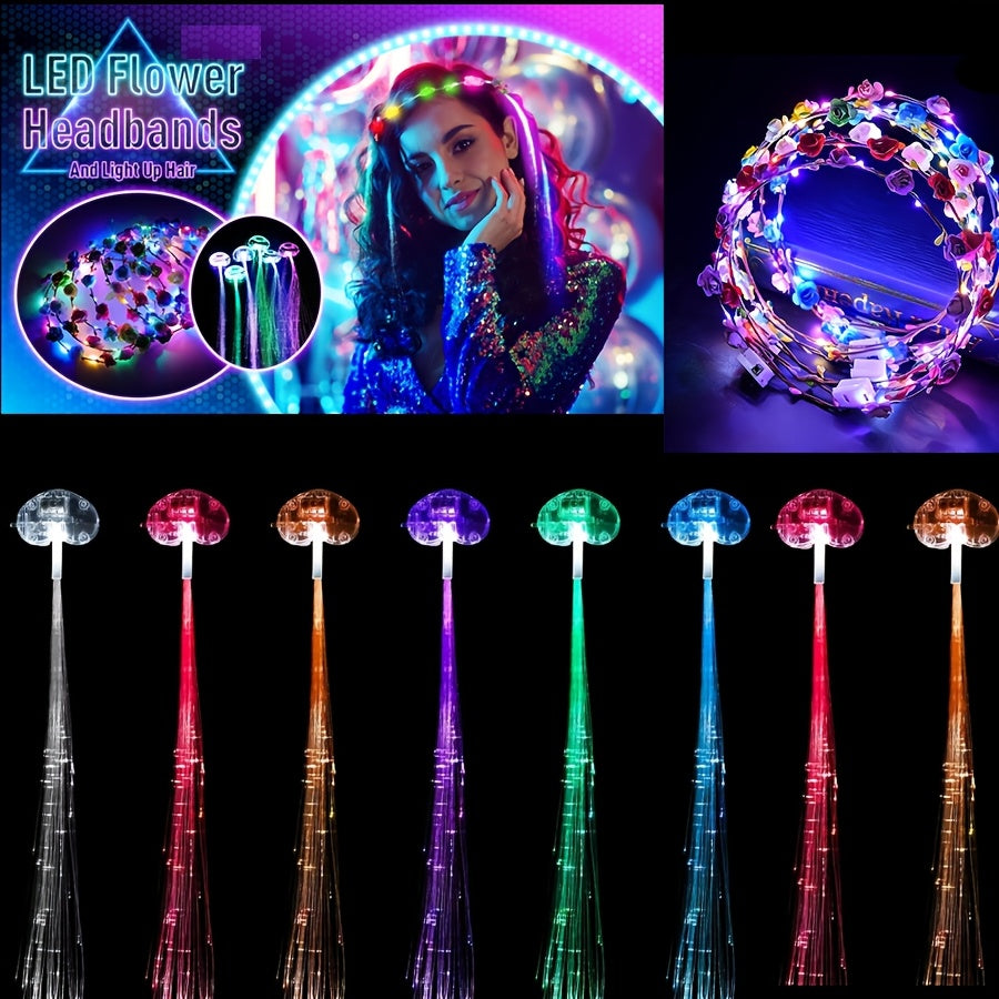 36pcs LED Flower Crowns Headbands, Flower Crowns For Women, Fiber Optic Lights, Light Up Party Favors, Mardi Gras Light Up Headbands Tiara Flower Crown Accessories For Wedding Beach Party Birthday Cosplay Halloween Christmas Day