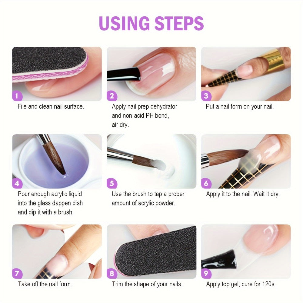 120G Professional Acrylic Nail Kit by NOCIS - Complete Starter Set, Pink Acrylic Powder, Monomer Liquid, Nail Brush, Nail Forms, for Nail Extension And Salon Use - Beginner Friendly, Easy to Use, Long-Lasting, And Salon-Quality Results