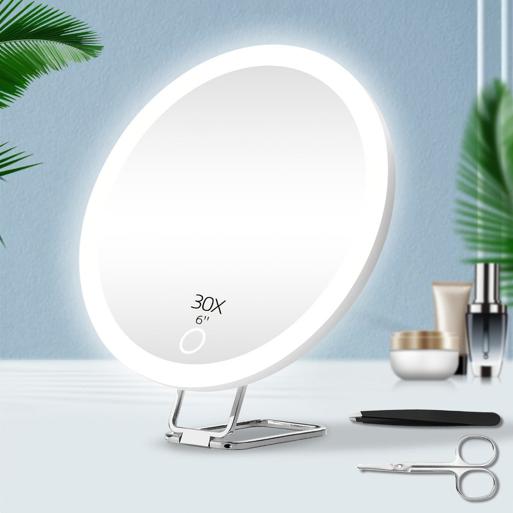 LED Illuminated Magnifying Mirror, 30X Lighted Makeup Mirror, Travel Makeup Mirror, 6-Inch Pocket Handheld Makeup Mirror, Hanging Magnifying Mirror, Rechargeable Pocket Makeup Mirror, Gift for Men and Women; Mother's Day Gift, The Best Choice