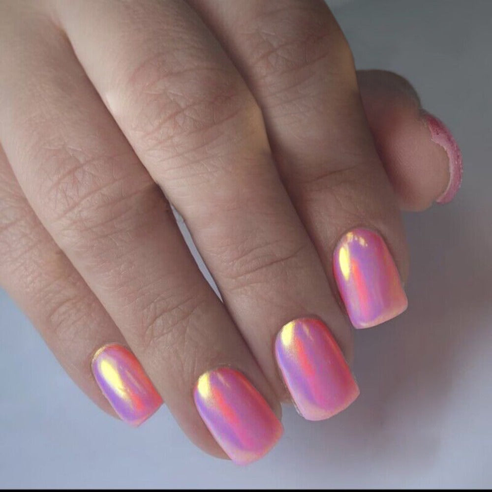 96pcs (4 Pack) Pink Chrome Press-On Nails Kit - Short Square Personalized Acrylic Nails for Women - Summer Dating