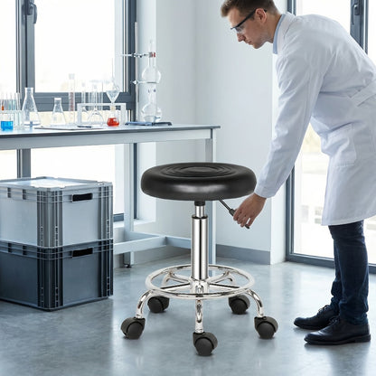 360° Swivel Bar Stool with Footrest – Adjustable Height Round Counter Stool Chrome Base White Black