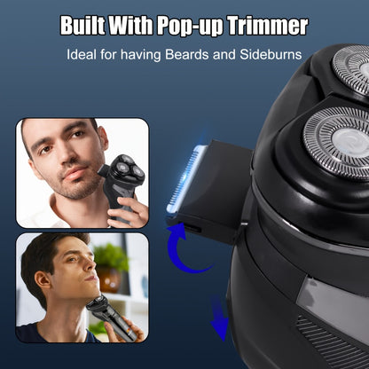 Men's Electric Shaver 3D Flexible Floating Head - USB Rechargeable Rotary Shaver with Adjustable Hair Trimmer for Close Comfortable Shave - Cordless Travel Home Electric Razor Dark Grey