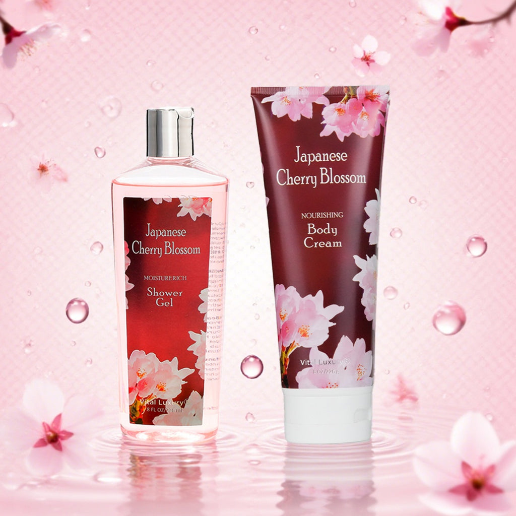 Body Care Gift Set - Cherry Blossom Fragrance 8 Oz 2pcs Body Wash And Body Cream Set, Light And Non-Sticky Long-Lasting Fragrance, The Perfect Valentine'S Day Gift, Mother'S Day Gifts, Gathering Gift Set, Large Capacity Suitable for All Skin Types