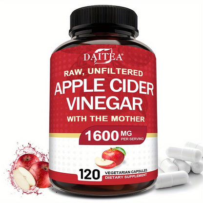 Apple Cider Vinegar Capsules 1600mg – Supports Digestion, Weight Management & Energy for Men and Women | 120 Capsules Vitamin & Mineral Blend (Optional 1/2/3 Bottles)