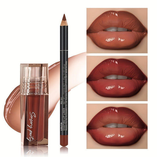 [Christmas Gifts] Hydrating Lip Gloss & Lip Liner Set - Define Your Lips with 3D Precision, Achieve Dewy Look for Any Occasion, Perfectly Versatile for Every Makeup Style! Christmas Gifts, Christmas Presents for Mom/Partner