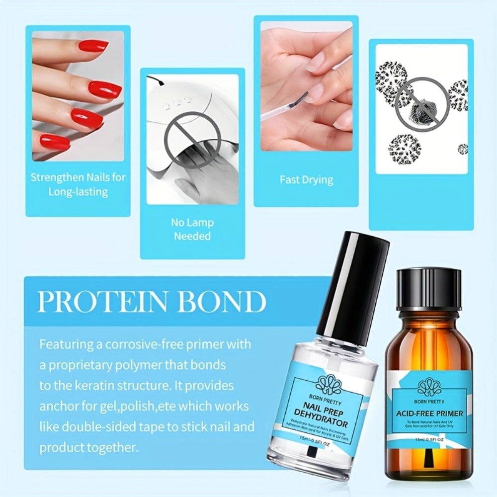 BORN PRETTY 4pcs/Set 0.34oz Super Top Coat And Base Gel Nail Polish for Gel Polish Nail Prep Dehydrator And Nail Primer Semi-permanent Varnish Nail Supplies