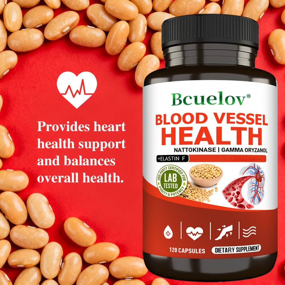 [120 Capsules] Cardiovascular Dietary Supplement - Contains Nattokinase And Gamma-Oryzanol To Support Brain And Heart Health - 120 Capsules (1 And 2 Bottles)