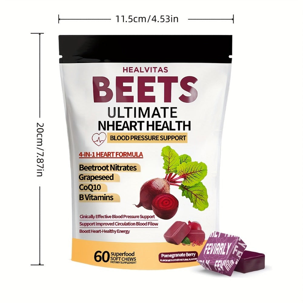 4 In 1 Super Beetroot Gummies Contains Coenzyme Q10, Beetroot Powder, Multi-Vitamins, Supports Healthy Blood Pressure, Heart Health, 60 Soft Chewable Gummies, Pomegranate Fruit Flavor - 30 Day Supply, Best Gift For Family And Friends!