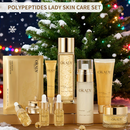 24K Gold Polypeptide Skin Care Set for Women - Complete Day & Night Skincare Routine with Peptides - Anti-Aging Face Care Kit for All Skin Types - Luxury Gift Set