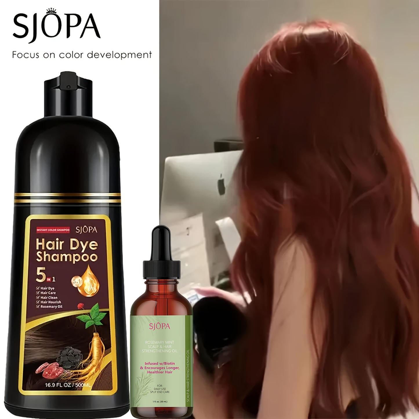 Color Dyeing Shampoo 5-in-1 Instant Hair Color Conditioner 16.9oz - SJOPA Safe Natural No Pungent Smell Unisex Hair Dye Shampoo Serum for Men Women Gift