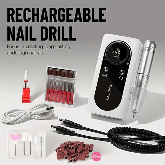 45000 RPM Adjustable Speed Nail Drill Professional Cordless Electric Nail File Low-noise Nail Manicure Machine for Women Buffing And Polishing Nail Tool Set with LCD Display for Nail Salon for Nail Care(Pink Purple White)
