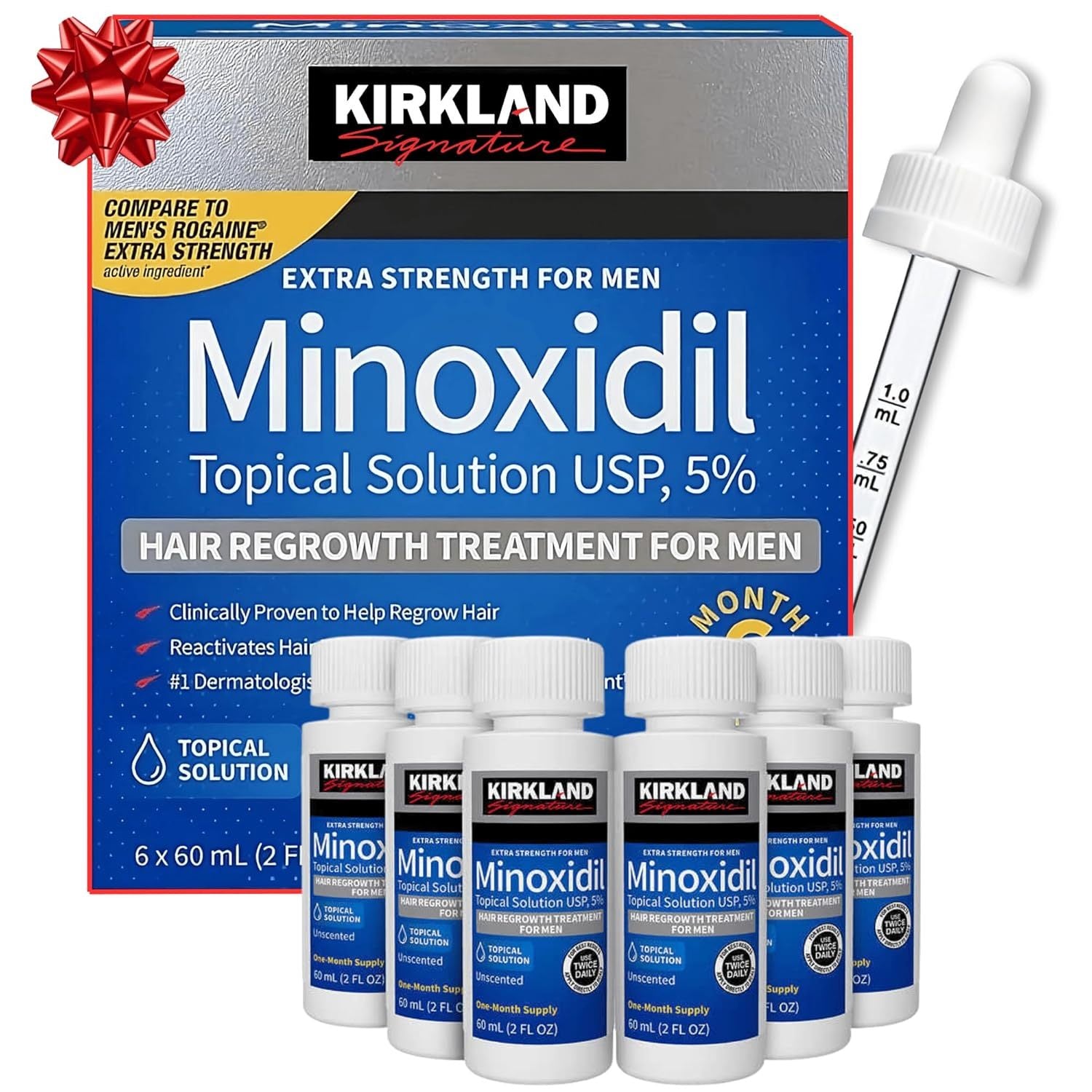 Kirkland Signature Minoxidil Liquid Extra Strength Hair Loss Regrowth Treatment for Men, 5% Topical Solution for Hair Growth