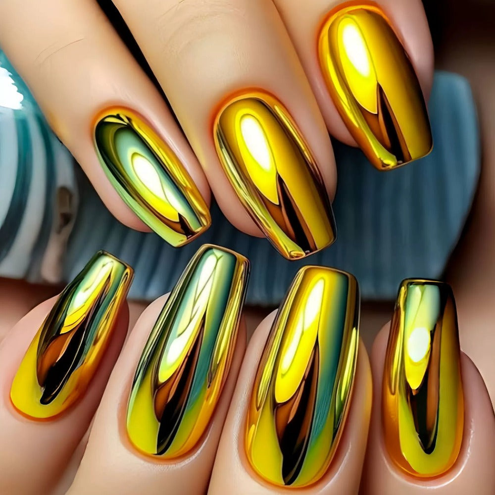 216pcs (9pcs) Solid Color Cool Almond Shaped Nail Pressure Purple, Pink, Silvery, and Golden Gradient Fake Nails, French Style Pointed Fake Nails, Daily and Holiday Nail Full Set Acrylic Nail Glue for And