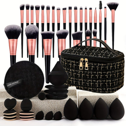 Makeup Brush Set 41/47PCS Professional - Face Eyeshadow Blending Kit with Ultra-Soft Concealer Contour Brushes & Sponges - Retractable Travel Brushes for Flawless Application Wet or Dry All Skin Types