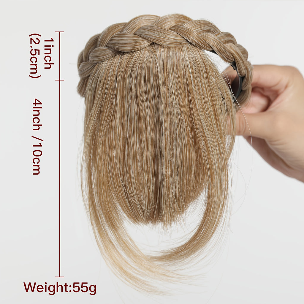 Synthetic Hair Extensions with Bangs, Designed As a Headband for Women And, Suitable for Cosplay, Halloween, Weddings, And Parties in Khaki And Brown