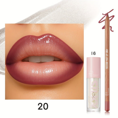 Matte Lip Liner and Glitter Lipstick Set Waterproof Long Lasting Gradient Lip Kit Smooth Blending Bold Color for All Skin Tones Daily Party Makeup