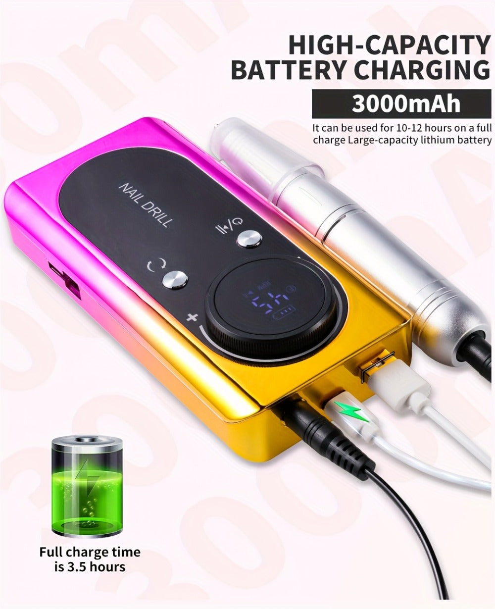 45000RPM Portable Electric Nail Drill Machine with LCD Display Nails Sander for Acrylic Gel Polish Rechargeable Nail Tool
