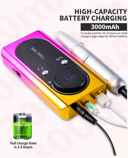 Nail Drill Machine 45000RPM — Portable Rechargeable Electric E-File with LCD Display for Acrylic Gel Polish Natural Nails, Professional High-Speed Cordless Nail Sander for Salon & Home Manicure Pedicure