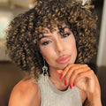 Elegant Afro Curly Kinky Wig for Women - High-Density 180% Synthetic Hair, Short Style with Bangs, Stretch Net Cap, Versatile for Daily & Party Wear, Chic and Stylish for All Ethnicities, Versatile Hairstyle | Chic Short Wig | Synthetic Hair Wig