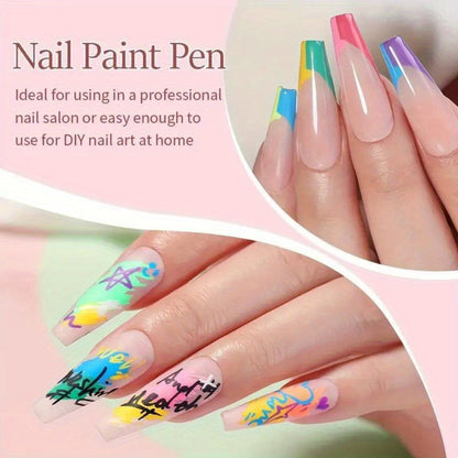 Nail Doodle Pen Set 12 Colors - Acrylic Paint Pens for Nail Art, Quick-Dry Precision 3D Dot & Stitching Pen, Long-Lasting Detail Nail Drawing Tools for Home & Salon