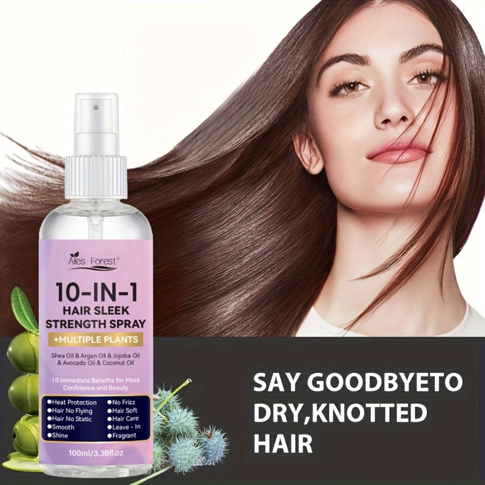 Hair Care Spray 10-in-1 No-Rinse Leave-In Conditioner — Fragrance-Free, Anti-Frizz, Detangling, Shine-Boosting, Plant-Based Formula for Dry Damaged Hair, All Hair Types, 100ml