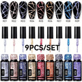 LILYCUTE 9pcs/Set Reflective Glitter Line Gel Nail Polish - Summer Bright Sparkling Gorgeous Color for Manicure, Pull Line Graffiti Painting Stripe Gel Nail Art LED Gel Varnish, Gel Nail Polis, Diy Manicure, Beauty Lovers, Salon Professionals