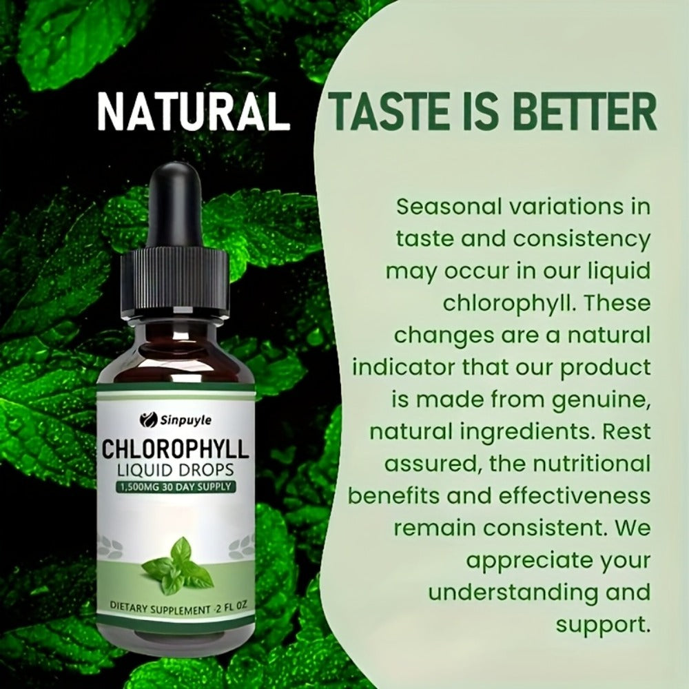 Chlorophyll Liquid Drops - Immune Support, Internal Deodorizer & Skin Health Supplement, 4 Month Supply, Natural Mint Flavor
