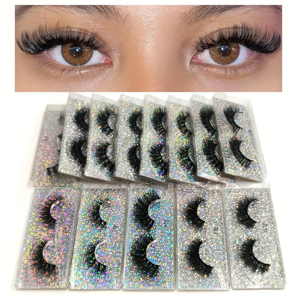 20 Pairs False Eyelashes Natural Long Fluffy Curling Thick Reusable & Lightweight Eyelashes Mix Styles Portable for Daily Use
