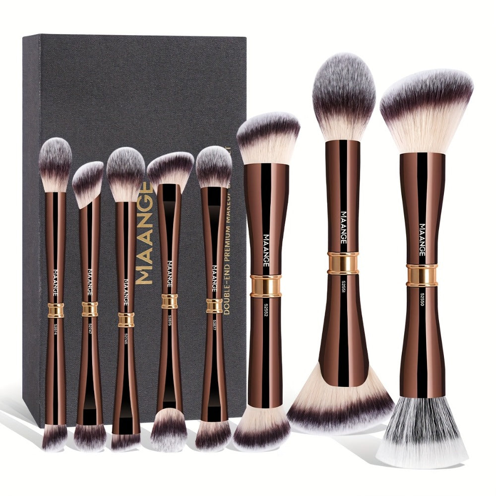 MAANGE 8pcs Double-ended Makeup Brushes + Storage Box High-end Makeup Tools Double-ended Foundation Brush Blush Brush Contour Brush Multi-function Makeup Brush Suitable for Facial Makeup Women's Beauty Tools Daily Travel Commuting Women's Gifts, Professio
