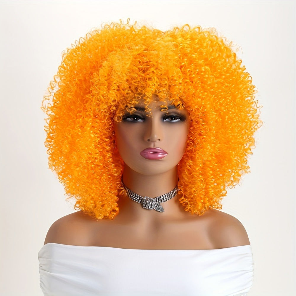 16-inch Short Curly Afro Kinky Curly Red Wig, Women's Fashionable and Elegant Stretchable Net Synthetic Fiber Hair Replacement Wig for Women, Heat-Resistant Fiber Wig Suitable for Daily Wear, Cosplay, Parties, Music Festivals, Weddings, and Balls